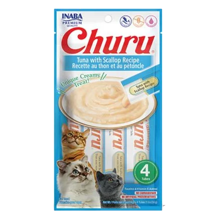 Pamlsok Inaba Churu Pyré cat Tuniak s hrebenatkou 4 tuby 56 g