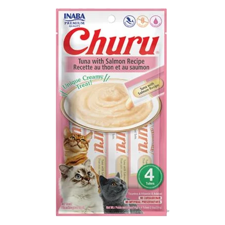 Pamlsok Inaba Churu Pyré cat Tuniak s lososom 4 tuby 56 g