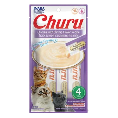 Pamlsok Inaba Churu Pyré cat Kura s krevetami 4 tuby 56 g