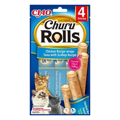 Pamlsok Inaba Churu Rolls cat Kura & Tuniak s hrebenatkou 4 tuby 40 g