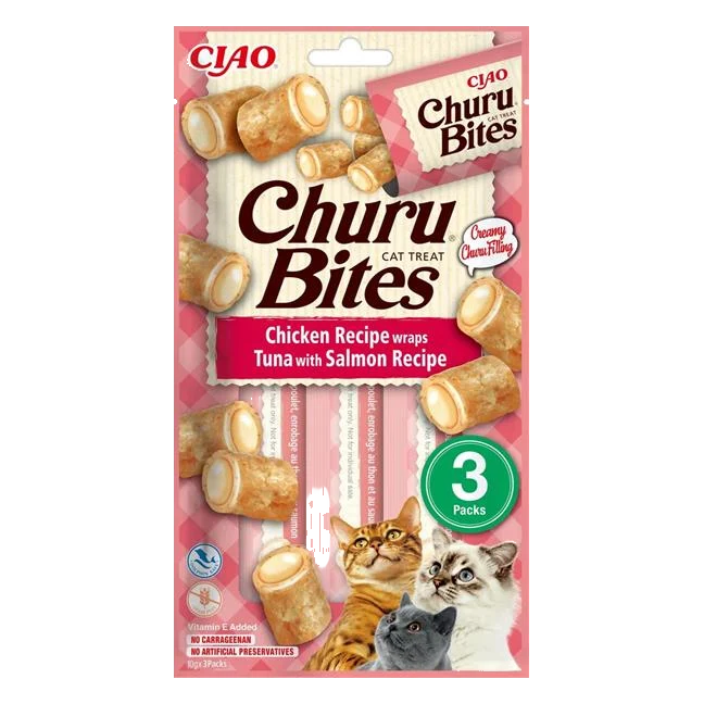 Pamlsok Inaba Churu Bites cat Kura s tuniakom a lososom 3 tuby 30 g