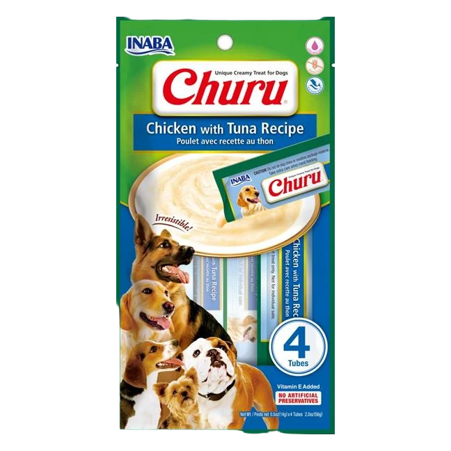Pamlsok Inaba Churu Pyré dog Kura s tuniakom 4 tuby 56 g