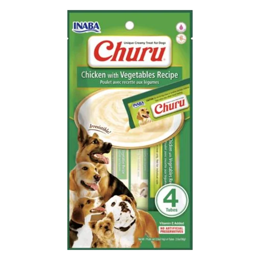 Pamlsok Inaba Churu Pyré dog Kura so zeleninou 4 tuby 56 g