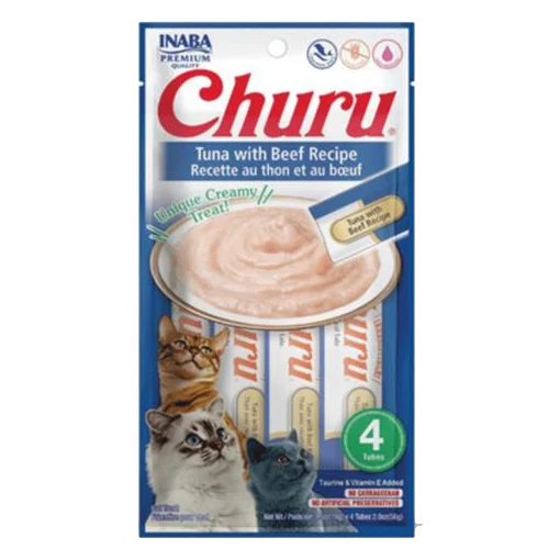 Pamlsok Inaba Churu Pyré cat Tuniak s hovädzou príchuťou 4 tuby 56 g