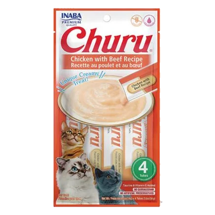 Pamlsok Inaba Churu Pyré cat Kura s hovädzím mäsom 4 tuby 56 g