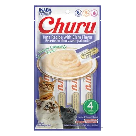 Pamlsok Inaba Churu Pyré cat Tuniak s mušľami 4 tuby 56 g