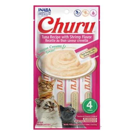 Pamlsok Inaba Churu Pyré cat Tuniak s krevetami 4 tuby 56 g