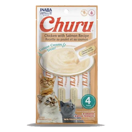 Pamlsok Inaba Churu Pyré cat Kura s lososom 4 tuby 56 g