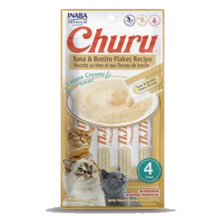 Pamlsok Inaba Churu Pyré cat Tuniak s bonito vločkami 4 tuby 56 g