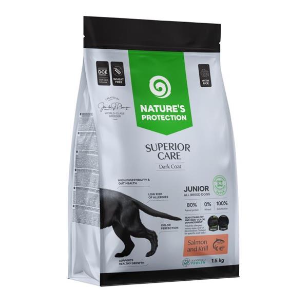 Natures P Superior care dark coat dog junior salmon&rice all sizes breeds 1,5 kg