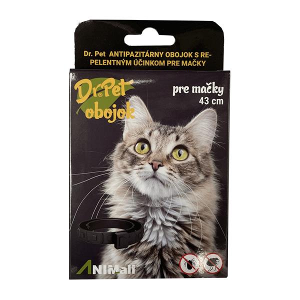 Obojok Dr.Pet pre mačky 43 cm antiparazitárny ČERVENÝ s repelentným účinkom (tick and flea repellent collar for cats)