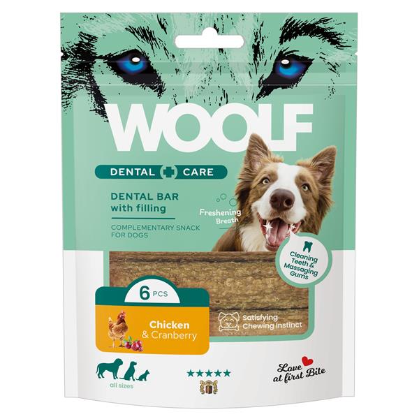Pamlsok Woolf Dental Care Chicken and Cranberry Bar 108 g
