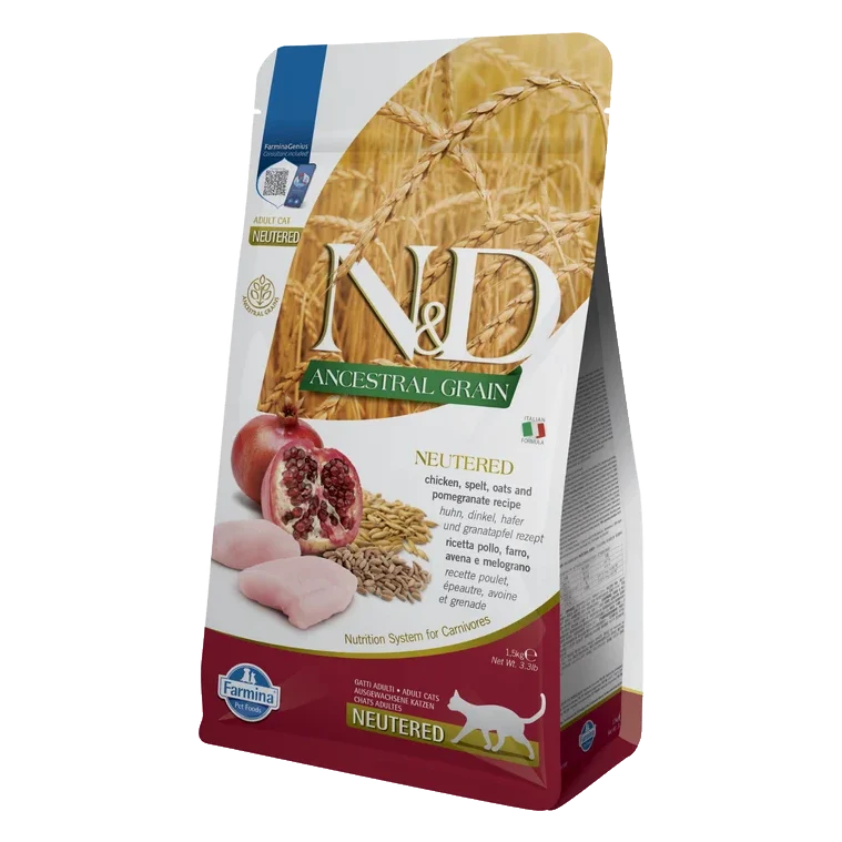 Farmina N&D cat AG adult, neutered, chicken, spelt, oats & pomegranate 1,5 kg