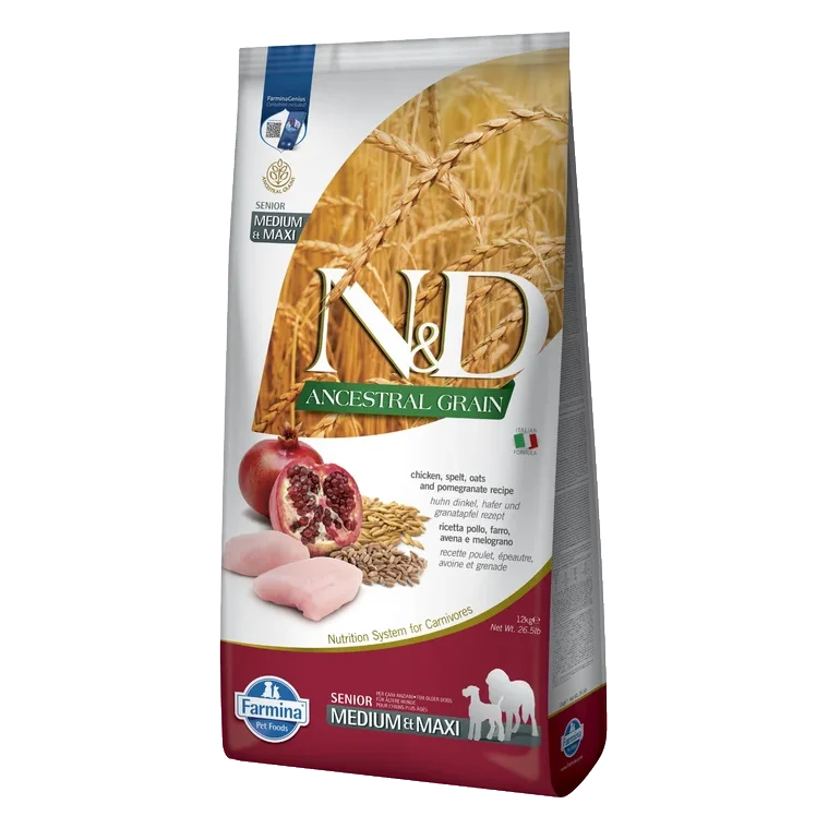 Farmina N&D dog AG senior medium & maxi, chicken, spelt, oats & pomegranate 12 kg