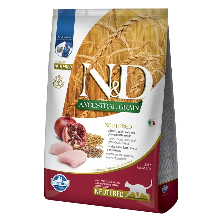 Farmina N&D cat AG adult, neutered, chicken, spelt, oats & pomegranate 5 kg