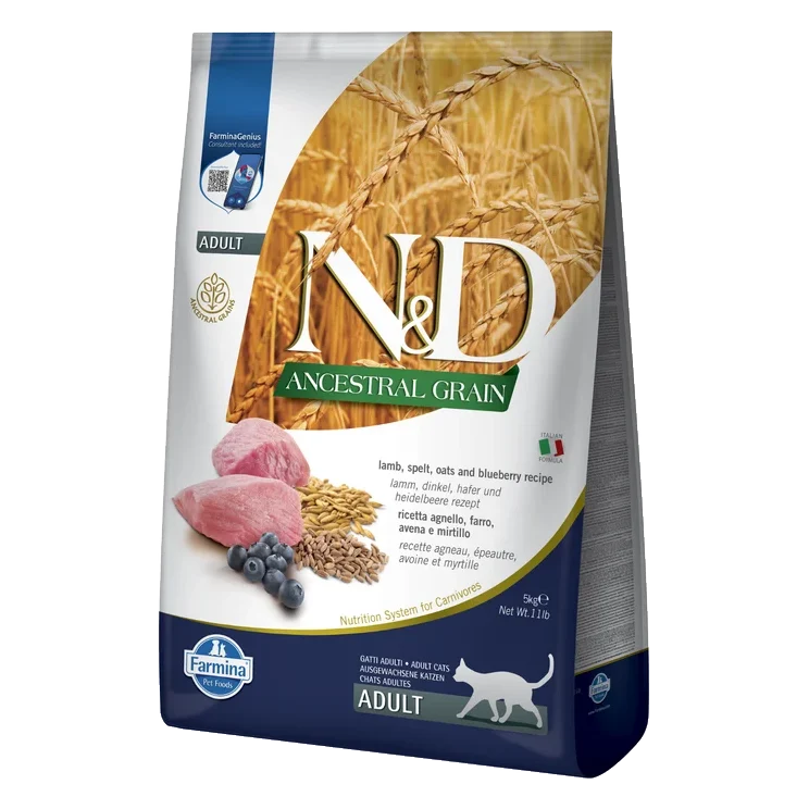 Farmina N&D cat AG adult, lamb, spelt, oats & blueberry 5 kg