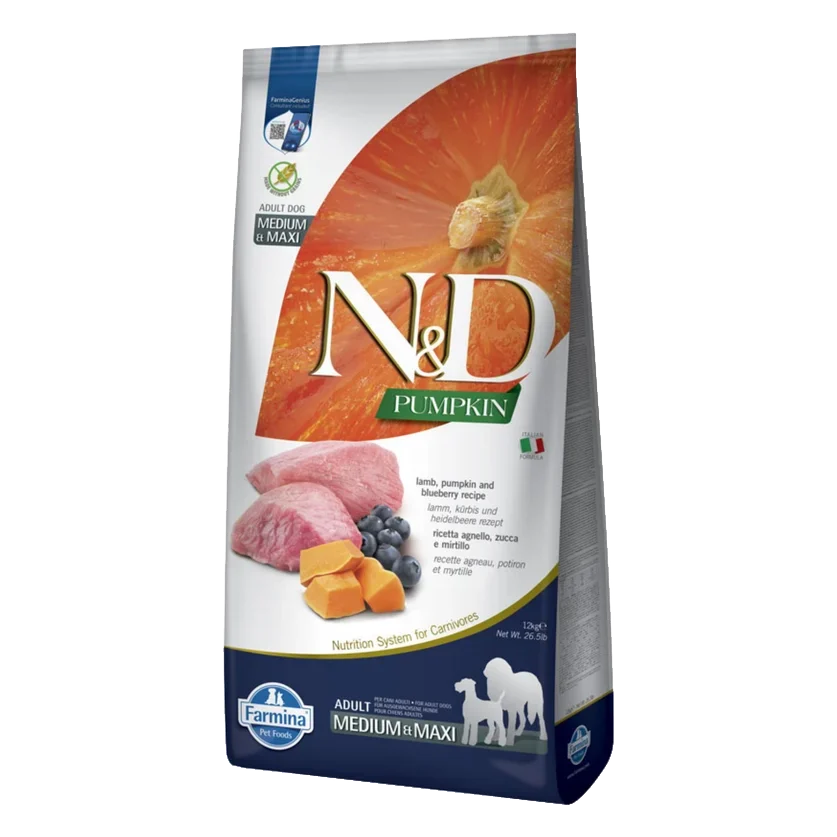 Farmina N&D dog PUMPKIN (GF) adult medium & maxi, lamb & blueberry 12 kg