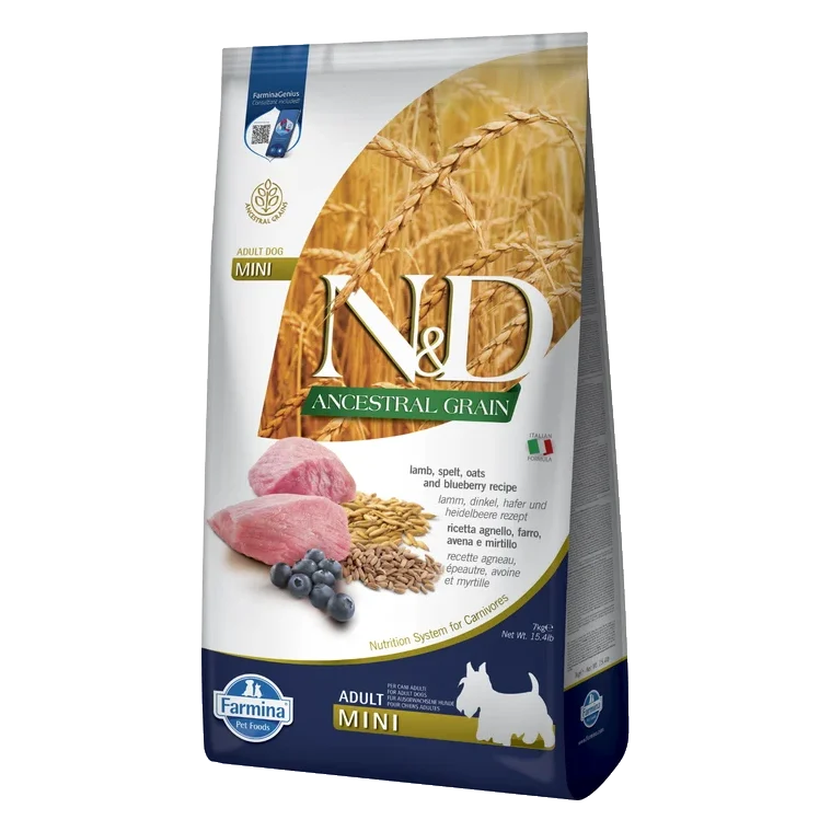 Farmina N&D dog AG adult mini, lamb, spelt, oats & blueberry 7 kg