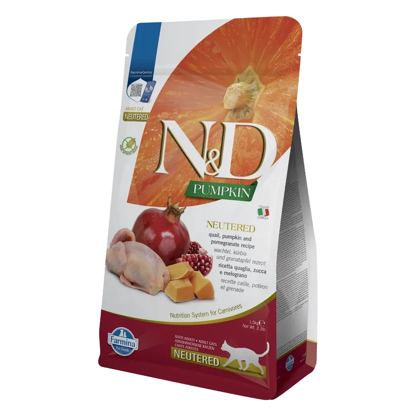 Farmina N&D cat PUMPKIN (GF) adult, neutered, quail & pomegranate 1,5 kg