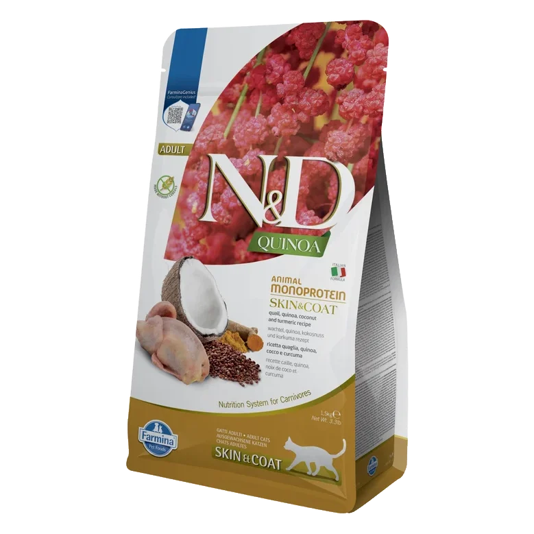 Farmina N&D cat QUINOA (GF) adult, skin & coat, quail & coconut 1,5 kg