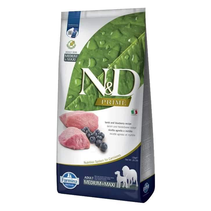 Farmina N&D dog PRIME (GF) adult medium & maxi, lamb & blueberry 12 kg