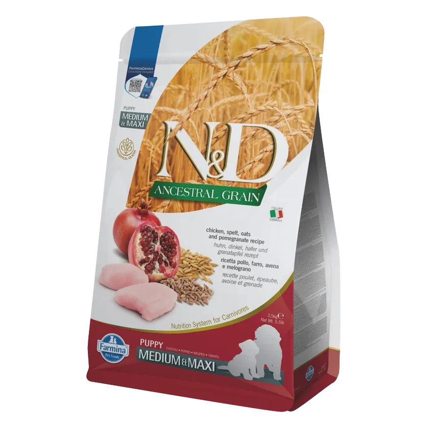 Farmina N&D dog AG puppy medium & maxi, chicken, spelt, oats & pomegranate 2,5 kg