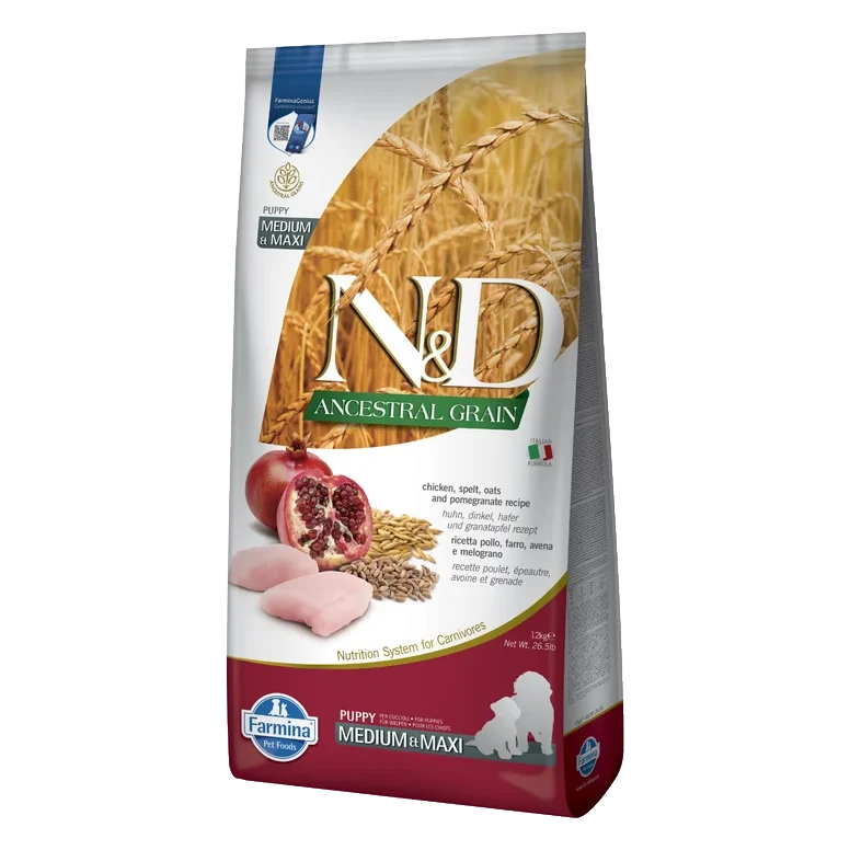 Farmina N&D dog AG puppy medium & maxi, chicken, spelt, oats & pomegranate 12 kg