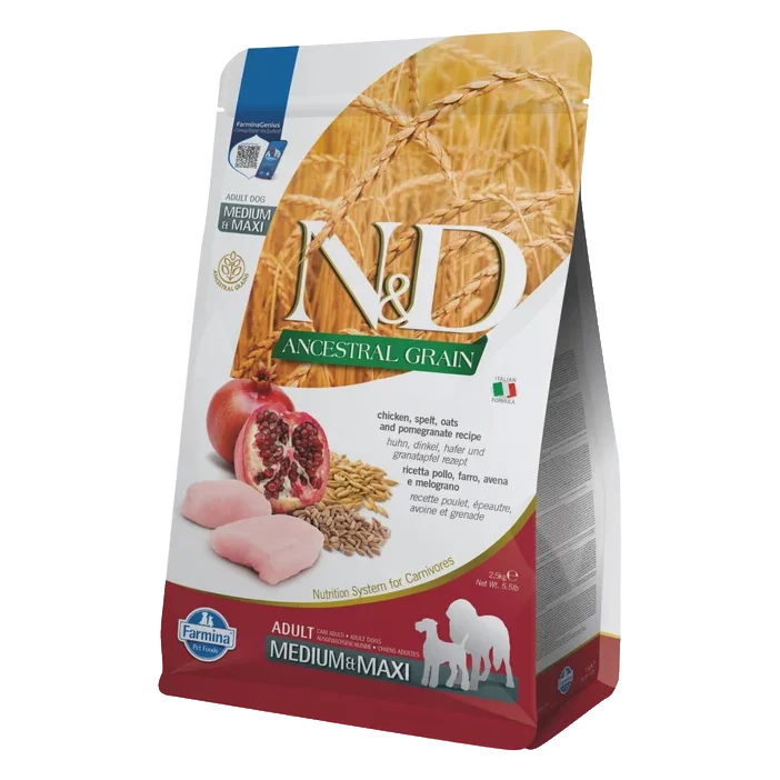 Farmina N&D dog AG adult medium & maxi, chicken, spelt, oats & pomegranate 2,5 kg