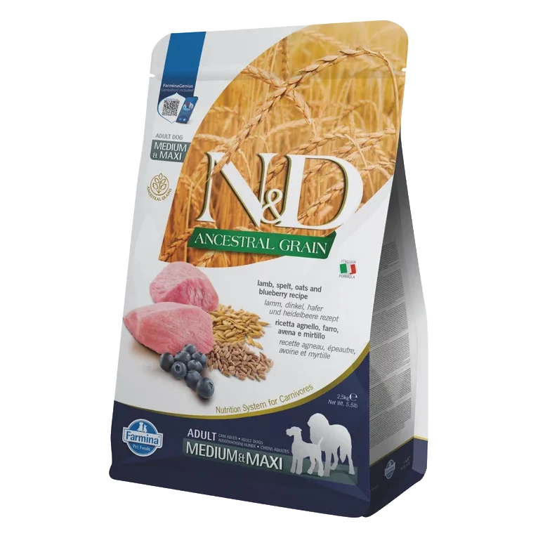 Farmina N&D dog AG adult medium & maxi, lamb, spelt, oats & blueberry 2,5 kg