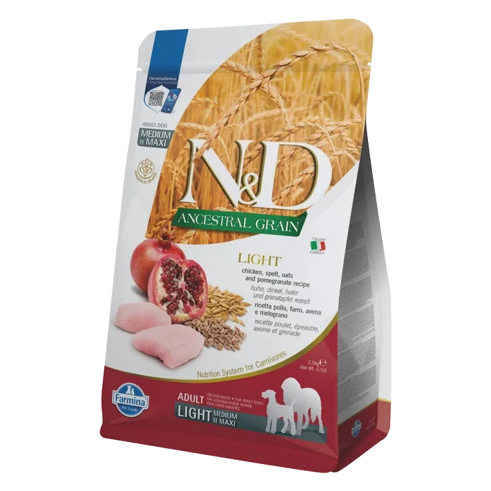 Farmina N&D dog AG adult medium & maxi, light, chicken, spelt, oats & pomegranate 2,5 kg
