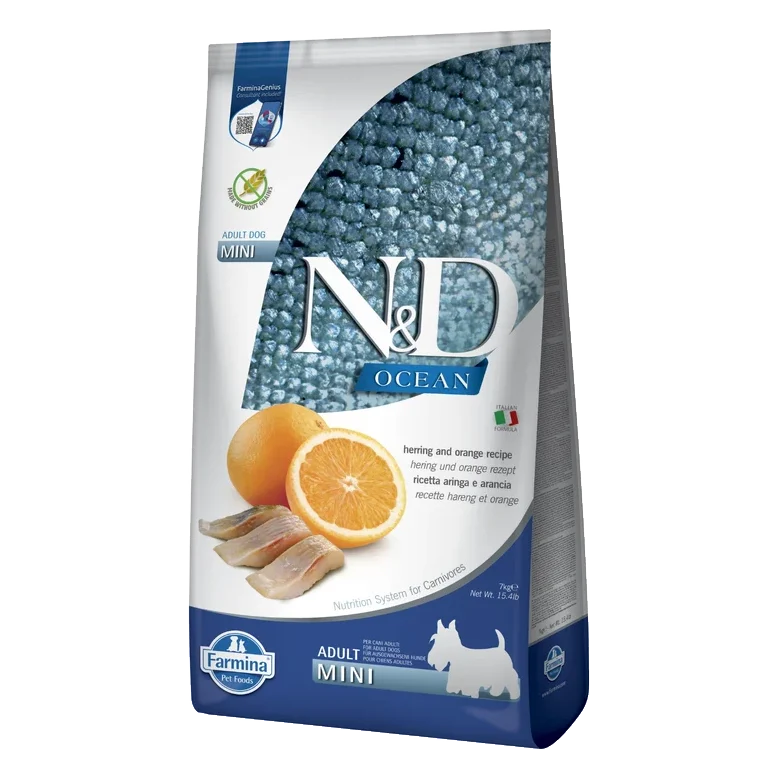Farmina N&D dog OCEAN (GF) adult mini, herring & orange 7 kg
