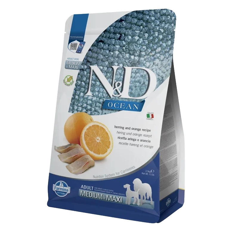 Farmina N&D dog OCEAN (GF) adult medium & maxi, herring & orange 2,5 kg