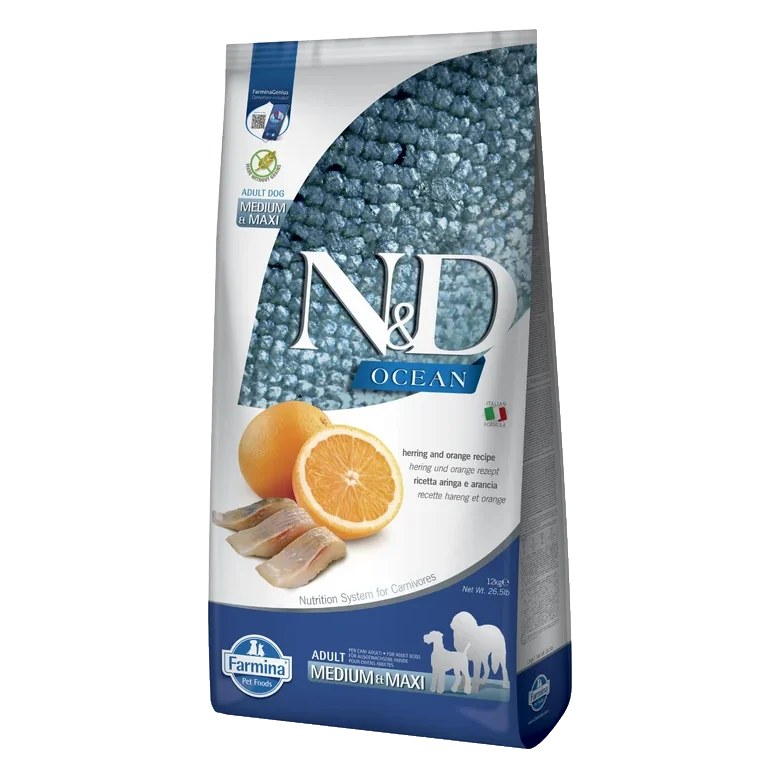 Farmina N&D dog OCEAN (GF) adult medium & maxi, herring & orange 12 kg