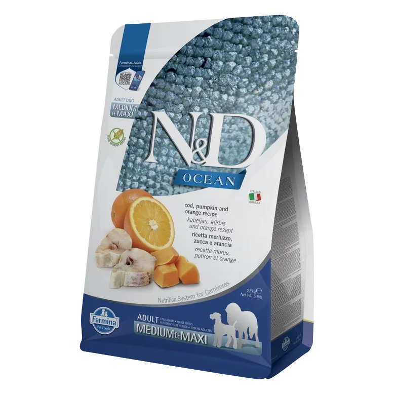 Farmina N&D dog OCEAN PUMPKIN (GF) adult medium & maxi, codfish & orange 2,5 kg