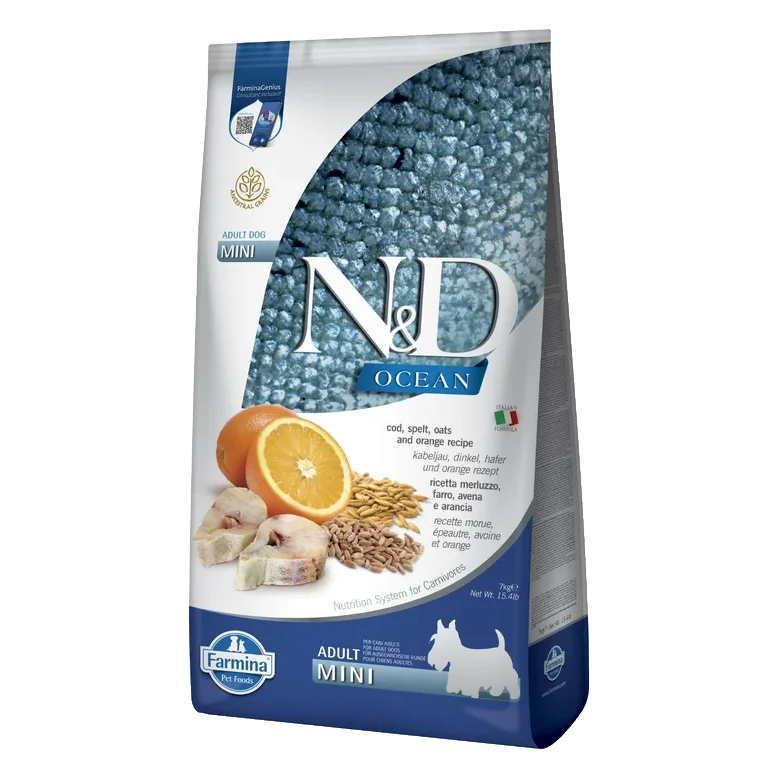 Farmina N&D dog OCEAN (AG) adult mini, codfish, spelt, oats & orange 7 kg