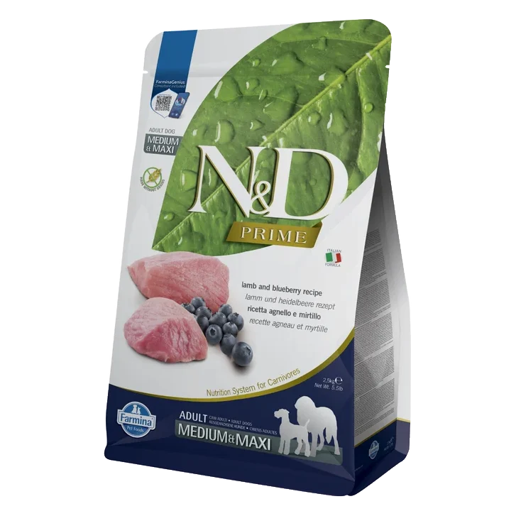 Farmina N&D dog PRIME (GF) adult medium & maxi, lamb & blueberry 2,5 kg