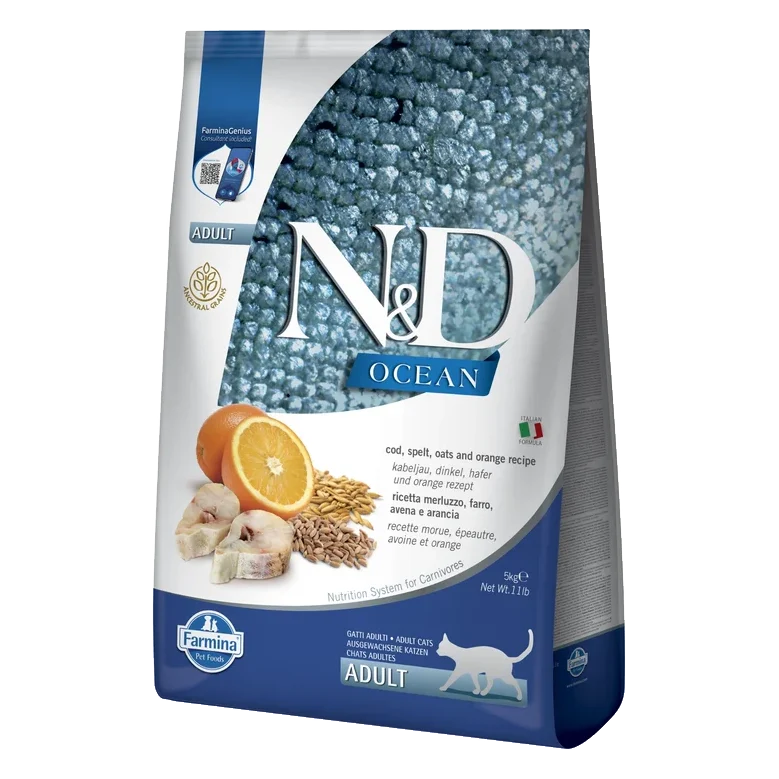 Farmina N&D cat OCEAN (AG) adult, codfish, spelt, oats & orange 5 kg
