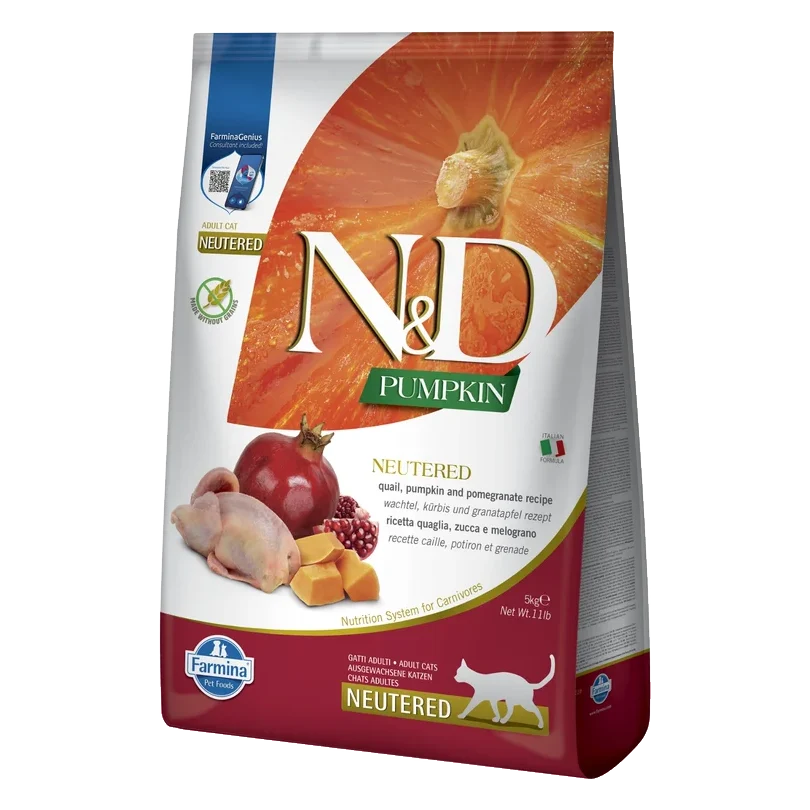 Farmina N&D cat PUMPKIN (GF) adult, neutered, quail & pomegranate 5 kg