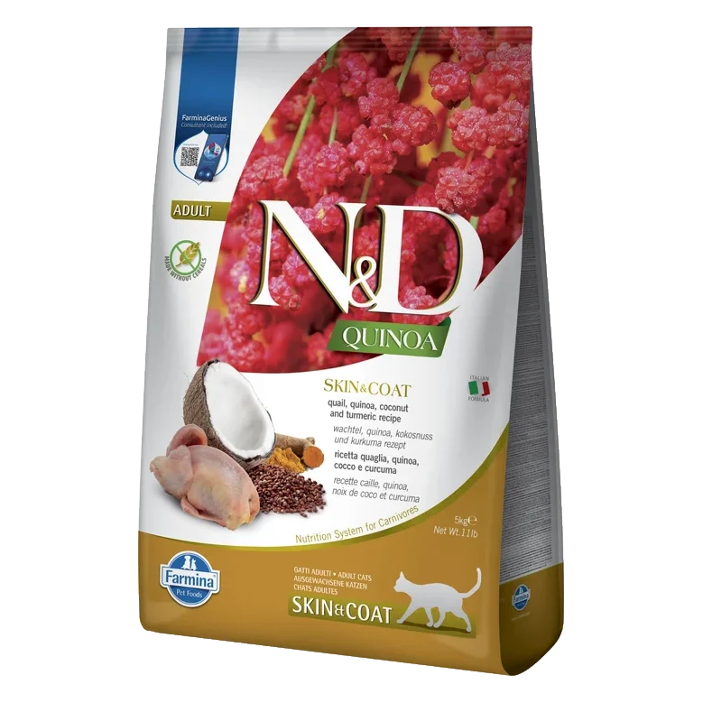 Farmina N&D cat QUINOA (GF) adult skin & coat, quail & coconut 5 kg