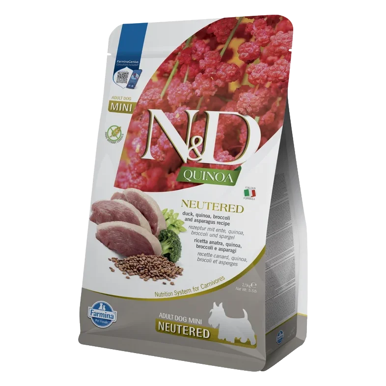 Farmina N&D dog QUINOA (GF) adult mini, neutered, duck, broccoli & asparagus 2,5 kg