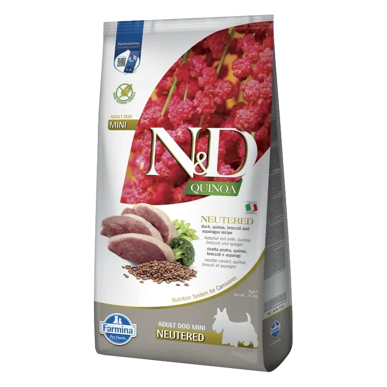 Farmina N&D dog QUINOA (GF) adult mini, neutered, duck, broccoli & asparagus 7 kg