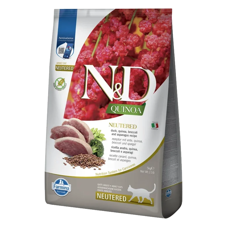 Farmina N&D cat QUINOA (GF) adult, neutered, duck, broccoli & asparagus 5 kg
