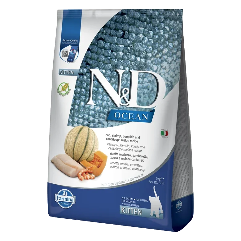 Farmina N&D cat OCEAN PUMPKIN (GF) kitten, cod, shrimp & cantaloupe melon 5 kg