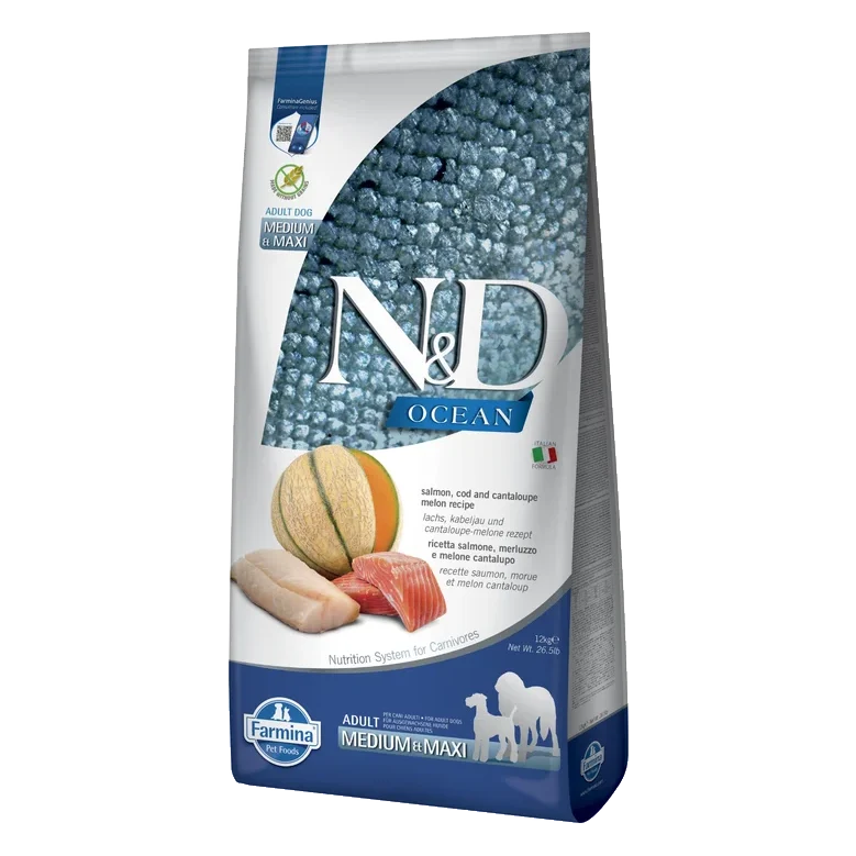 Farmina N&D dog OCEAN (GF) adult medium & maxi, salmon, cod & cantaloupe melon 12 kg