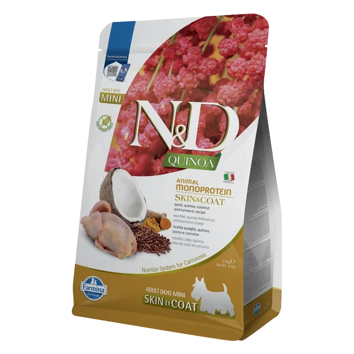 Farmina N&D dog QUINOA (GF) adult mini, skin & coat, quail & coconut 2,5 kg