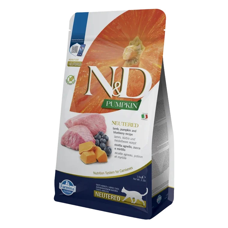 Farmina N&D cat PUMPKIN (GF) adult, neutered, lamb & blueberry 1,5 kg