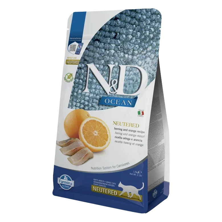 Farmina N&D cat OCEAN (GF) adult, neutered, herring & orange 1,5 kg