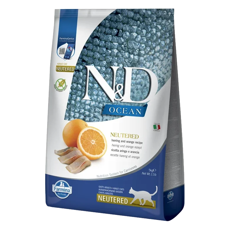 Farmina N&D cat OCEAN (GF) adult, neutered, herring & orange 5 kg