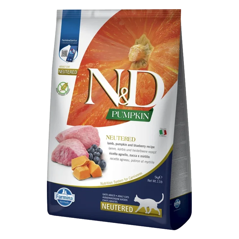 Farmina N&D cat PUMPKIN (GF) adult, neutered, lamb & blueberry 5 kg