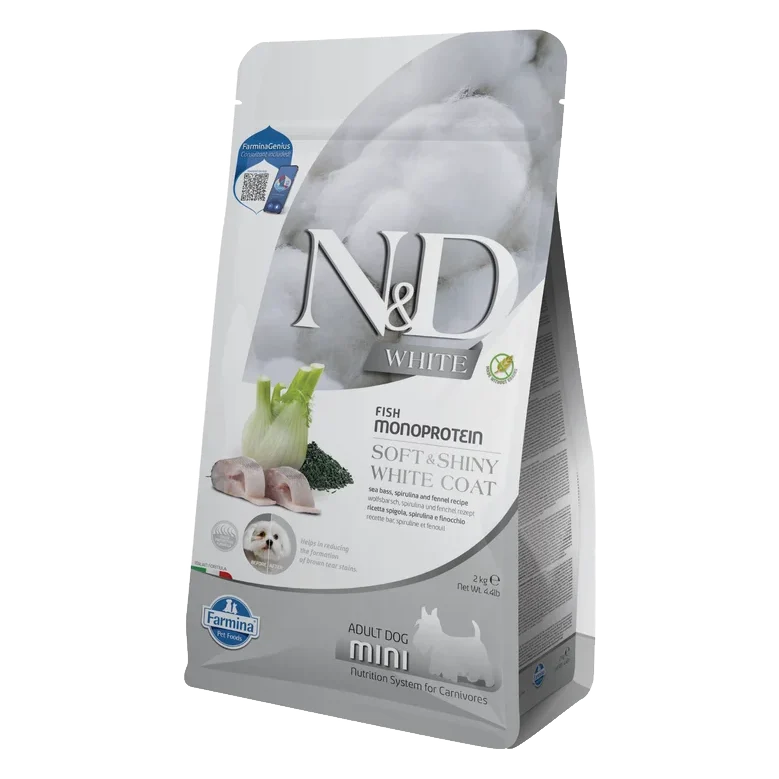 Farmina N&D dog WHITE (GF) adult mini, sea bass, spirulina & fenel 2 kg